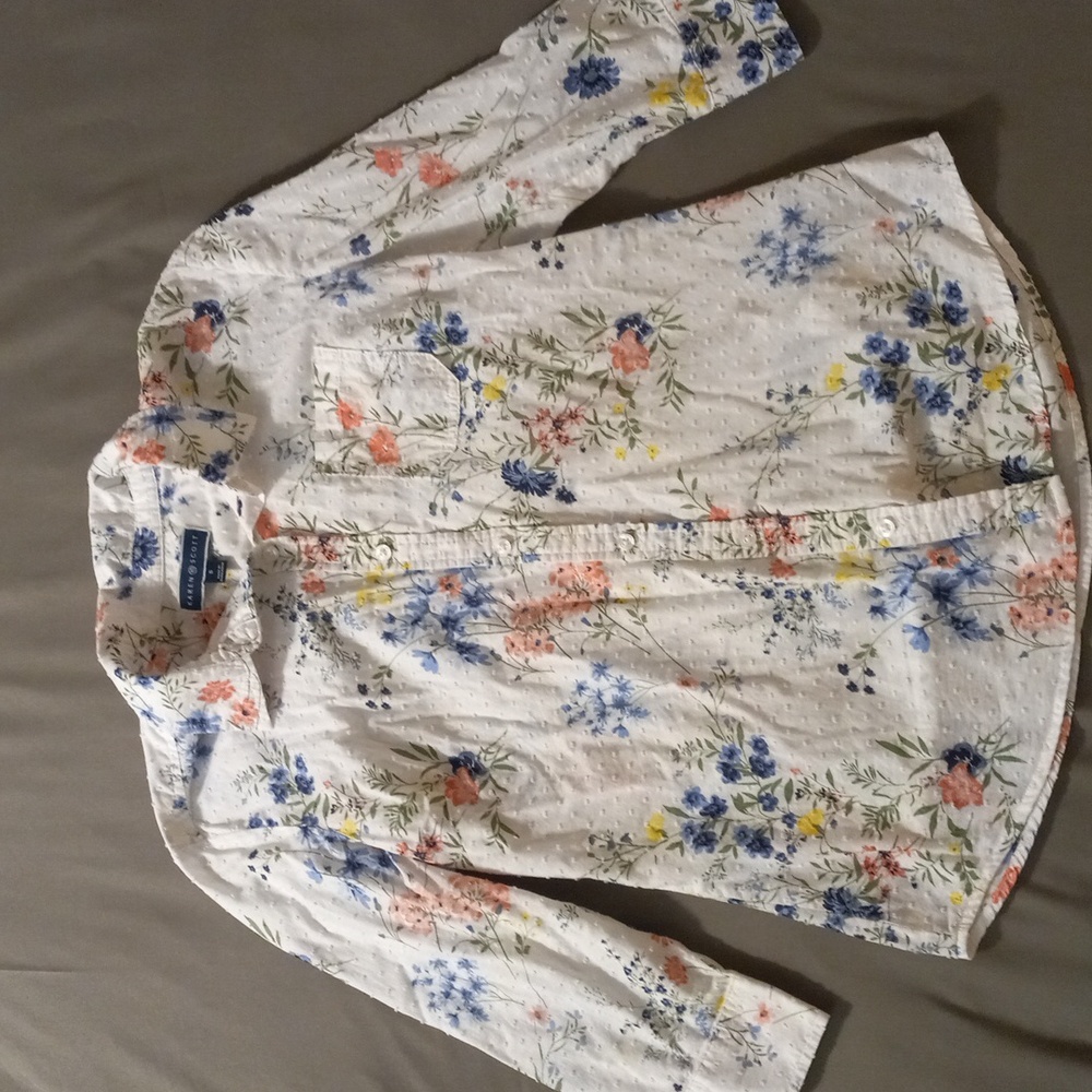 Karen Scott Lightweight Cotton Floral 3/4 Sleeve Shirt Size Small